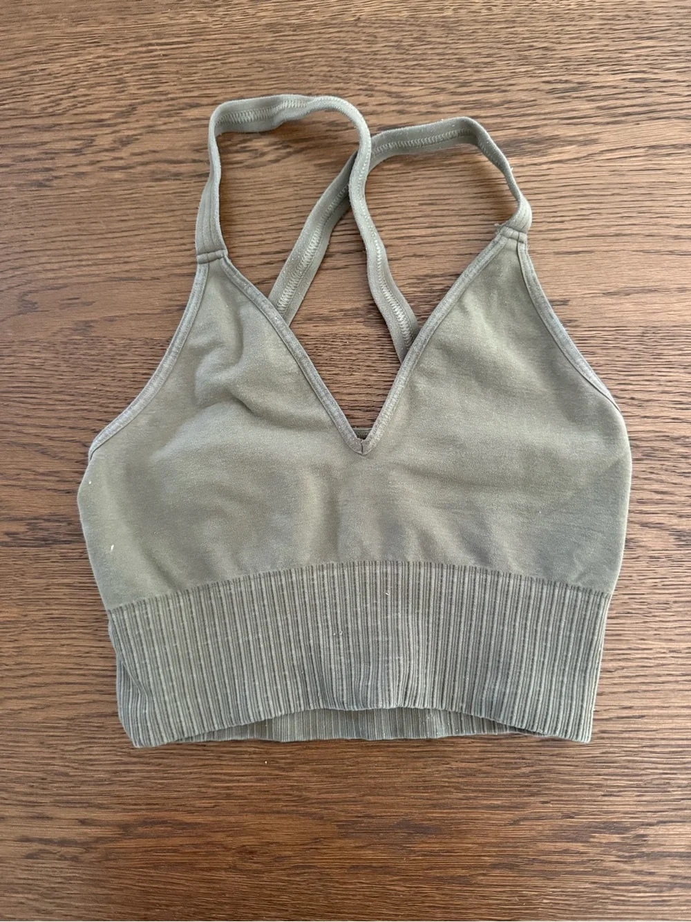 FP Movement by Free People Olive Green V-Neck Sports Bralette